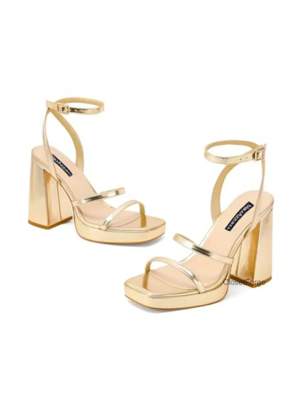 Platform Heels for Women Square Toe Chunky Heel Sandals Adjustable Ankle Strap